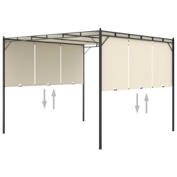 Belvédère de jardin avec rideau latéral 3x3x2,25 m Crème 