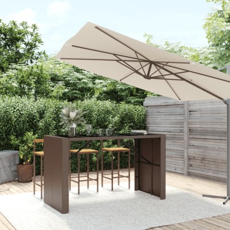 Table de bar et dessus en verre marron 185x80x110 cm poly rotin 