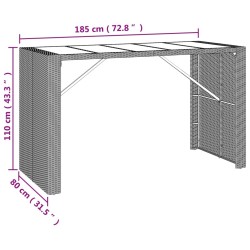Table de bar et dessus en verre marron 185x80x110 cm poly rotin 