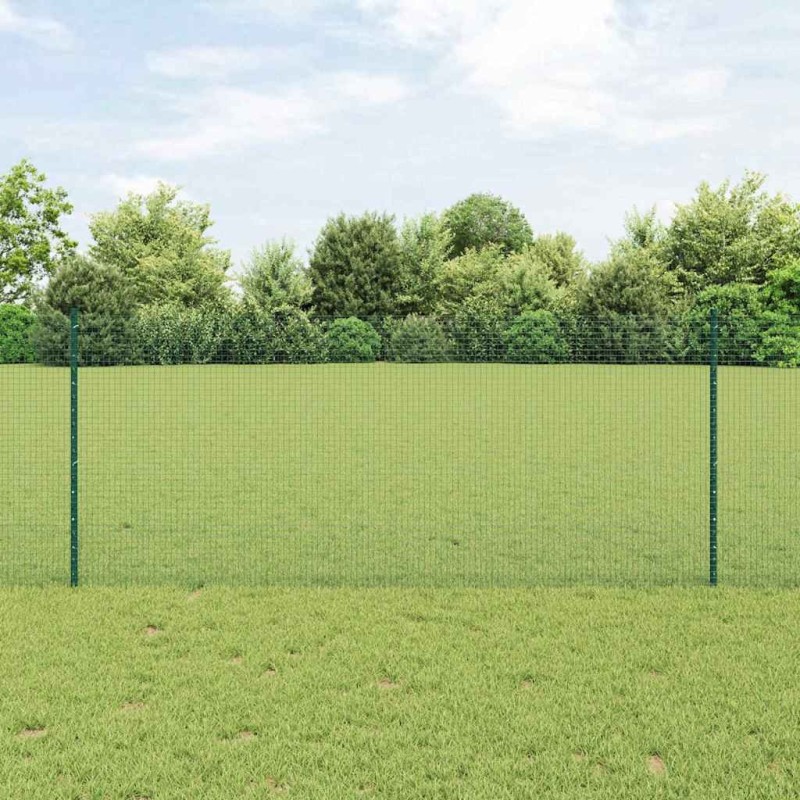 Clôture en Fil Soudé avec 22 Piquets U Verte 1x50 m Acier 