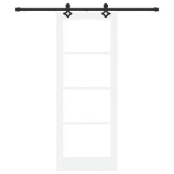 Porte Coulissante avec Ensemble de Quincaillerie 'ORKDAL'Bois Massif Blanc & Verre 