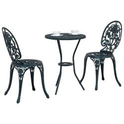 Ensemble bistro de jardin 3 pièces vert en alu moulé 