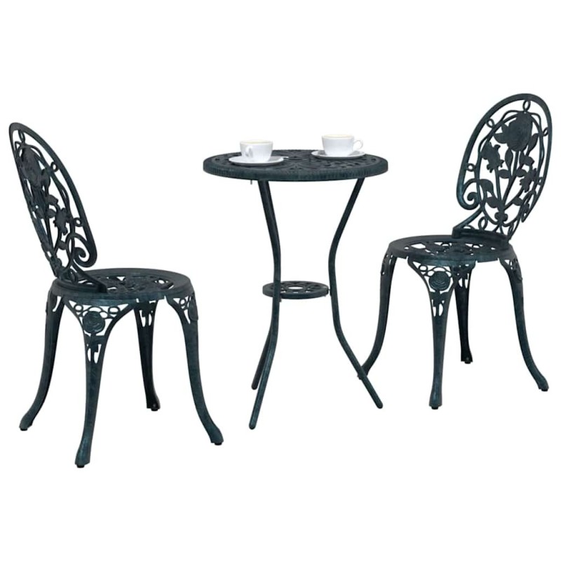 Ensemble bistro de jardin 3 pièces vert en alu moulé 