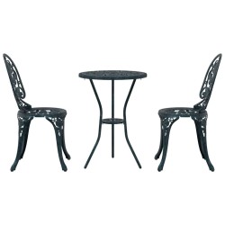 Ensemble bistro de jardin 3 pièces vert en alu moulé 