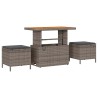Ensemble de salle à manger de jardin 3 pièces avec coussins gris en poly rotin et acacia 