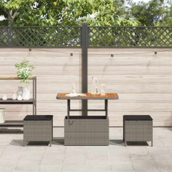 Ensemble de salle à manger de jardin 3 pièces avec coussins gris en poly rotin et acacia 