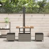 Ensemble de salle à manger de jardin 3 pièces avec coussins gris en poly rotin et acacia 