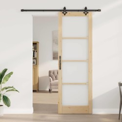 Porte Coulissante avec Accessoires « ORKDAL » Bois Massif & Verre 