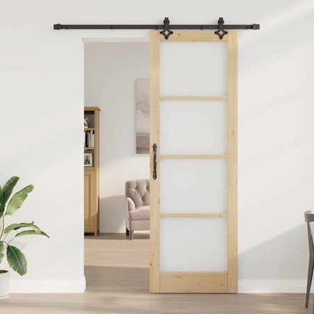 Porte Coulissante avec Accessoires « ORKDAL » Bois Massif & Verre 