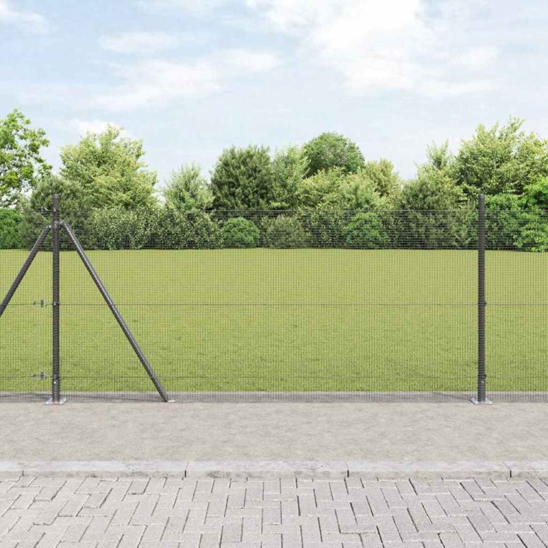 Clôture en Fil Soudé avec 13 Poteaux Flangés Gris 1,5x25 m Acier 