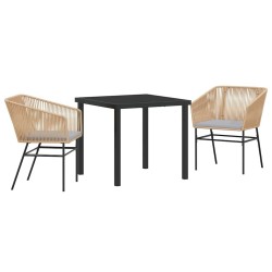 Set de salle à manger de jardin 3 pièces avec des coussins en poly rotin marron. 