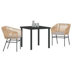 Set de salle à manger de jardin 3 pièces avec des coussins en poly rotin marron. 
