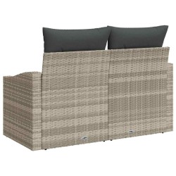 Canapé de jardin 2 places avec rangement et coussins gris en poly rattan 