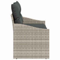 Canapé de jardin 2 places avec rangement et coussins gris en poly rattan 