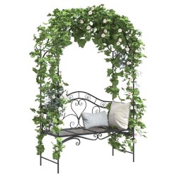 Banc d'extérieur noir Noir Métal Grand Détails décoratifs 