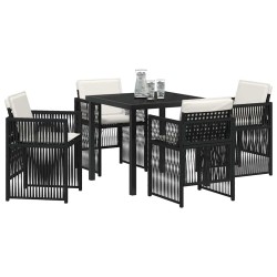 Ensemble de jardin 5 pièces avec coussins en poly rotin noir 