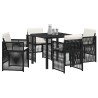 Ensemble de jardin 5 pièces avec coussins en poly rotin noir 