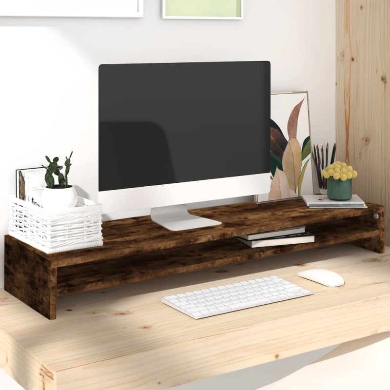 Support de moniteur Chêne fumé 100x24x13 cm Bois d'ingénierie 
