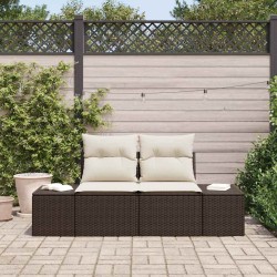 Canapé de jardin 2 places avec coussins en rotin poly marron 