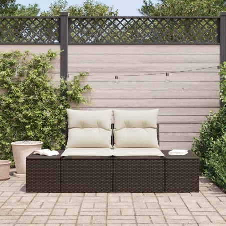 Canapé de jardin 2 places avec coussins en rotin poly marron 