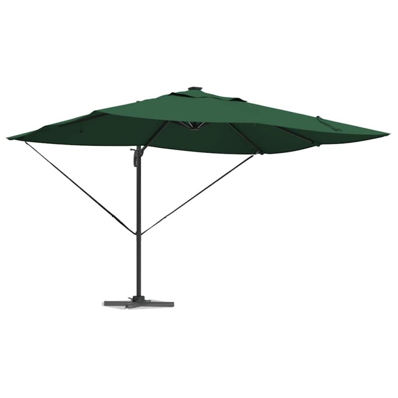 Parasol déporté Roma avec LEDs Vert 352x251x265 cm en aluminium 