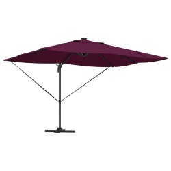 Parasol déporté Roma avec LEDs rouge bordeaux, 352 x 251 x 265 cm en aluminium 