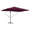 Parasol déporté Roma avec LEDs rouge bordeaux, 352 x 251 x 265 cm en aluminium 
