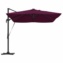 Parasol déporté Roma avec LEDs rouge bordeaux, 352 x 251 x 265 cm en aluminium 