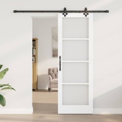 Porte coulissante avec matériel 'ORKDAL'Blanc en Bois massif & Verre 