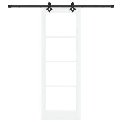 Porte coulissante avec matériel 'ORKDAL'Blanc en Bois massif & Verre 