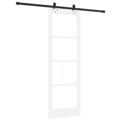 Porte coulissante avec matériel 'ORKDAL'Blanc en Bois massif & Verre 