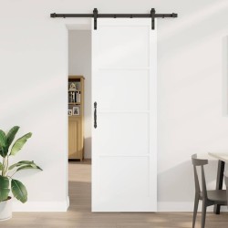Porte Coulissante avec Ensemble de Quincaillerie Blanche 78x232 cm Bois de Pin Massif 