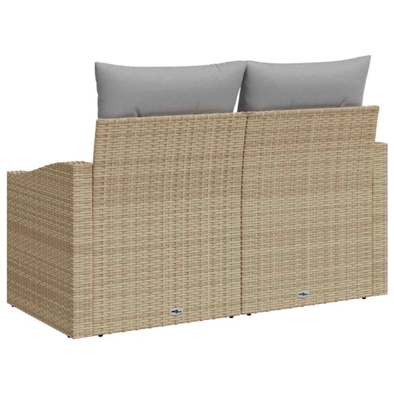 Canapé de jardin 2 places avec rangement et coussins en poly rotin beige 