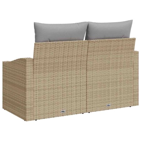Canapé de jardin 2 places avec rangement et coussins en poly rotin beige 