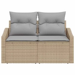 Canapé de jardin 2 places avec rangement et coussins en poly rotin beige 