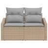 Canapé de jardin 2 places avec rangement et coussins en poly rotin beige 