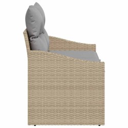 Canapé de jardin 2 places avec rangement et coussins en poly rotin beige 