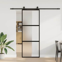 Porte coulissante kit quincaillerie noir 76x205 cm verre trempé 