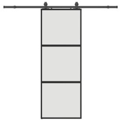 Porte coulissante kit quincaillerie noir 76x205 cm verre trempé 