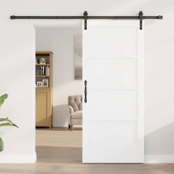Porte Coulissante avec Kit de Matériel Blanche 86x198.5 cm en Bois de Pin Massif 