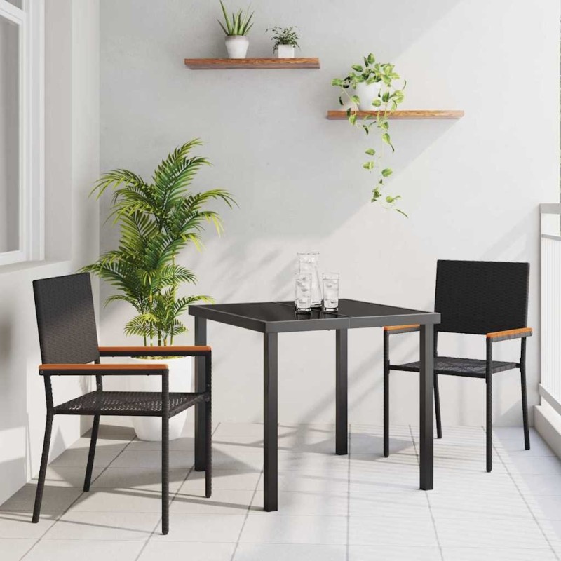 Ensemble de Salle à Manger de Jardin 3 Pièces Noir en Poly Rattan 