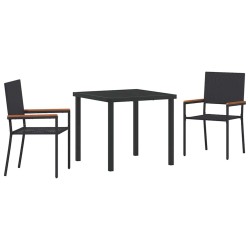Ensemble de Salle à Manger de Jardin 3 Pièces Noir en Poly Rattan 