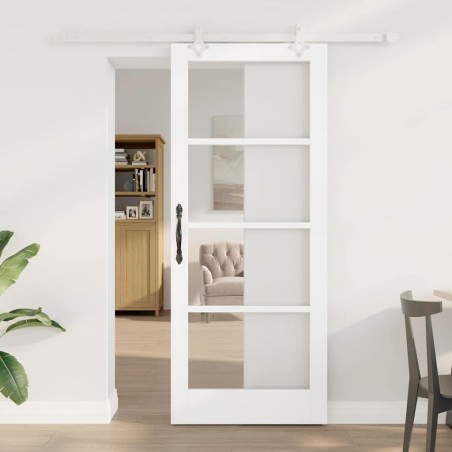 Porte Coulissante avec Kit de Matériel Blanc 83x202 cm en Bois Massif de Pin 