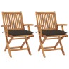Chaises de jardin lot de 2 et coussins taupe Bois teck massif 