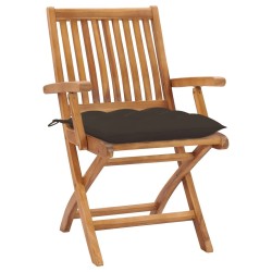 Chaises de jardin lot de 2 et coussins taupe Bois teck massif 