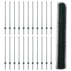 Poteaux de Clôture 11 pcs U-Channel Vert 120 cm Acier 