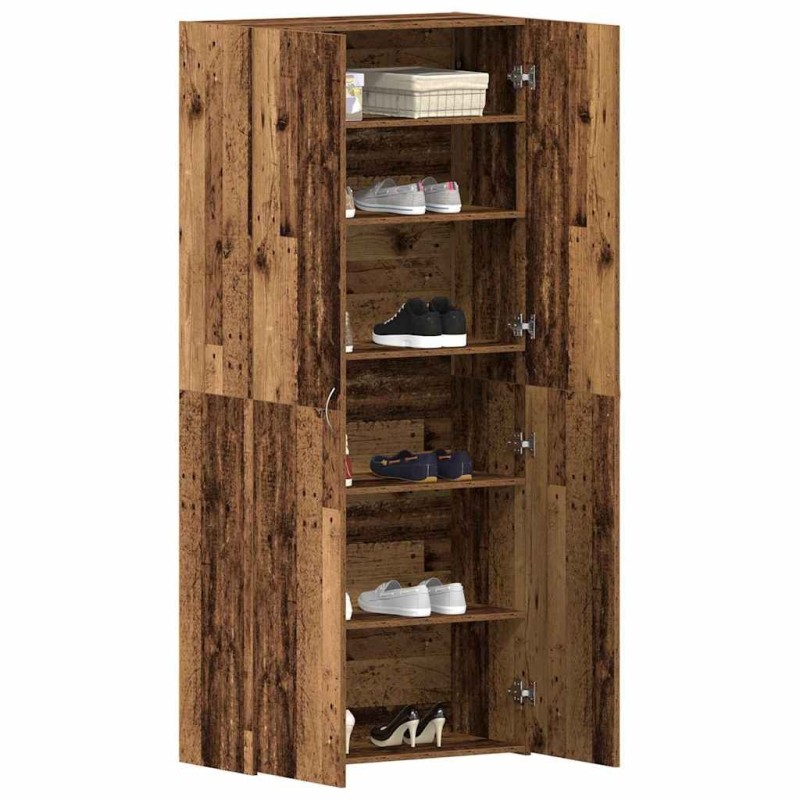 Cabinet à chaussures en bois vieilli 80x35,5x180 cm en bois d'ingénierie 