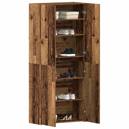 Cabinet à chaussures en bois vieilli 80x35,5x180 cm en bois d'ingénierie 
