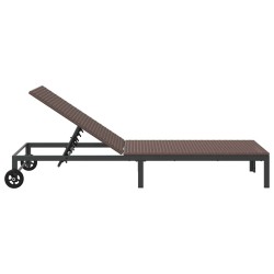 Chaise longue avec roues en poly rattan marron 