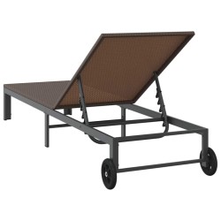 Chaise longue avec roues en poly rattan marron 